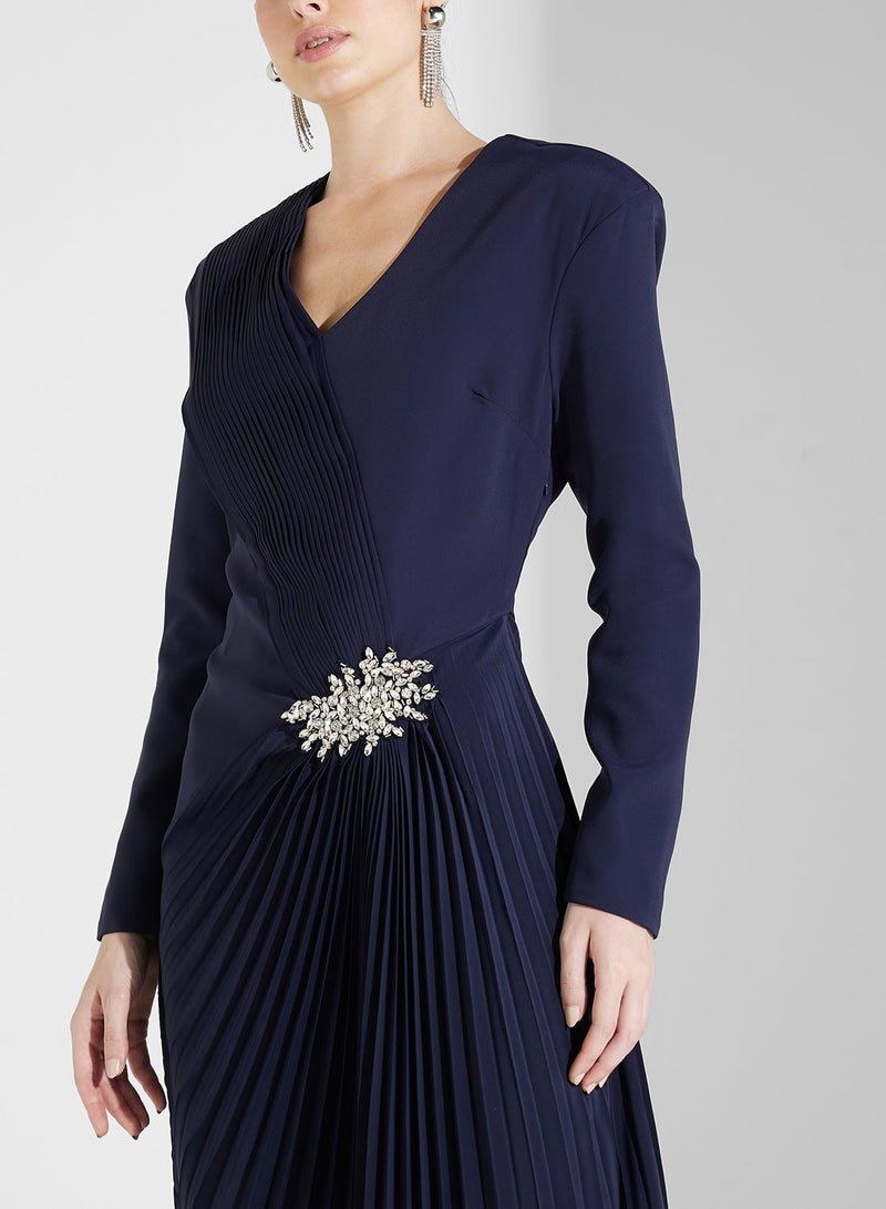 Threadz by Ajooni Pleated Navy Midi Dress - Image 3